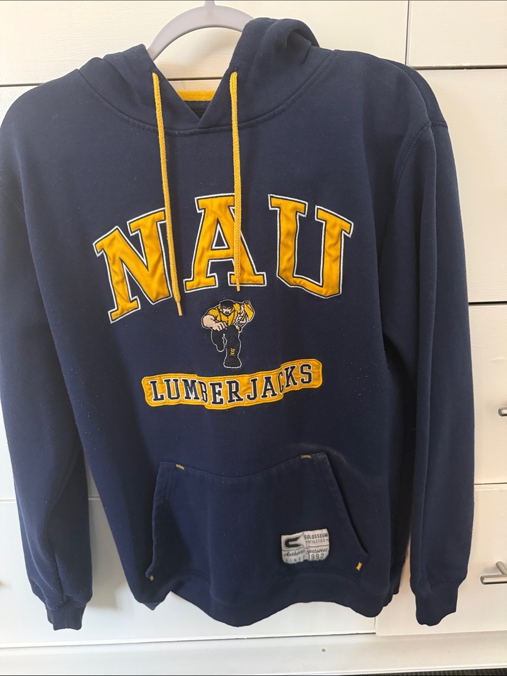NAU Northern Arizona University Navy Hoodie with Gold Lumberjacks Applique